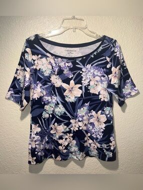 Croft & Barrow Floral Tee Size M Navy Purple Short Sleeve Top